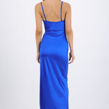 Vestido satinado escote recto