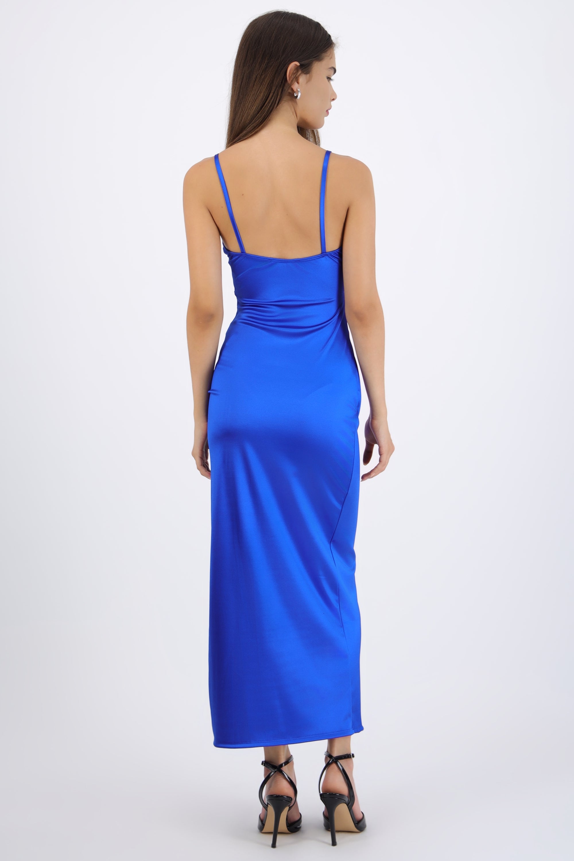 Vestido satinado escote recto