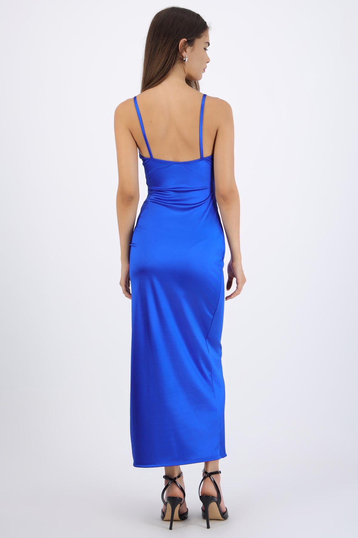 Vestido satinado escote recto AZUL REY