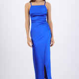 Vestido satinado escote recto