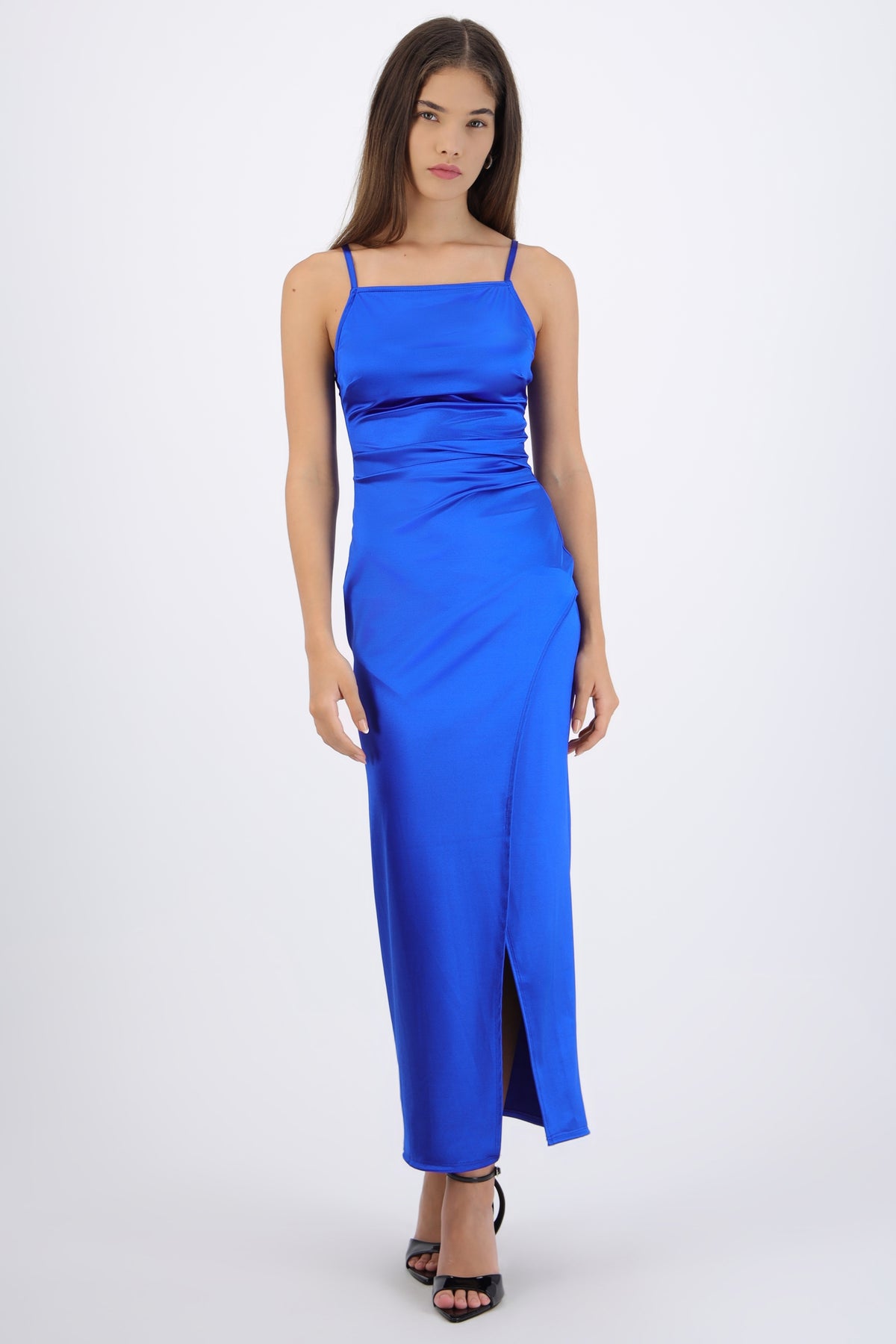 Vestido satinado escote recto AZUL REY