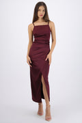 Vestido satinado escote recto