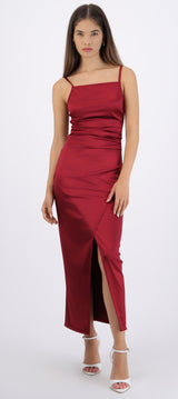 Vestido satinado escote recto