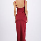 Vestido satinado escote recto