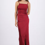 Vestido satinado escote recto