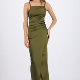 Vestido satinado escote recto