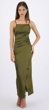 Vestido satinado escote recto