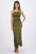 Vestido satinado escote recto