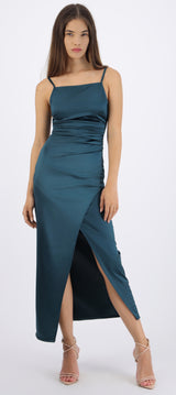Vestido satinado escote recto