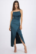 Vestido satinado escote recto