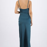 Vestido satinado escote recto