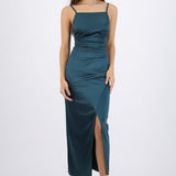 Vestido satinado escote recto