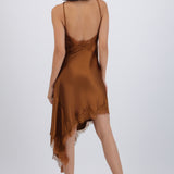 Vestido halter de satin con encaje