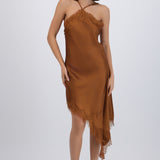 Vestido halter de satin con encaje