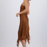 Vestido halter de satin con encaje