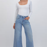 Jeans wide leg corte con brillos