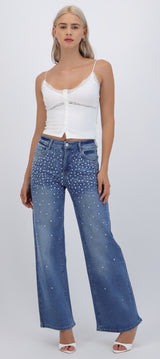 Jeans straight detalle brillo estrella