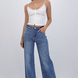 Jeans straight detalle brillo estrella