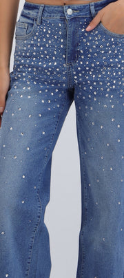 Jeans straight detalle brillo estrella