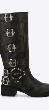 Bota biker multi hebillas