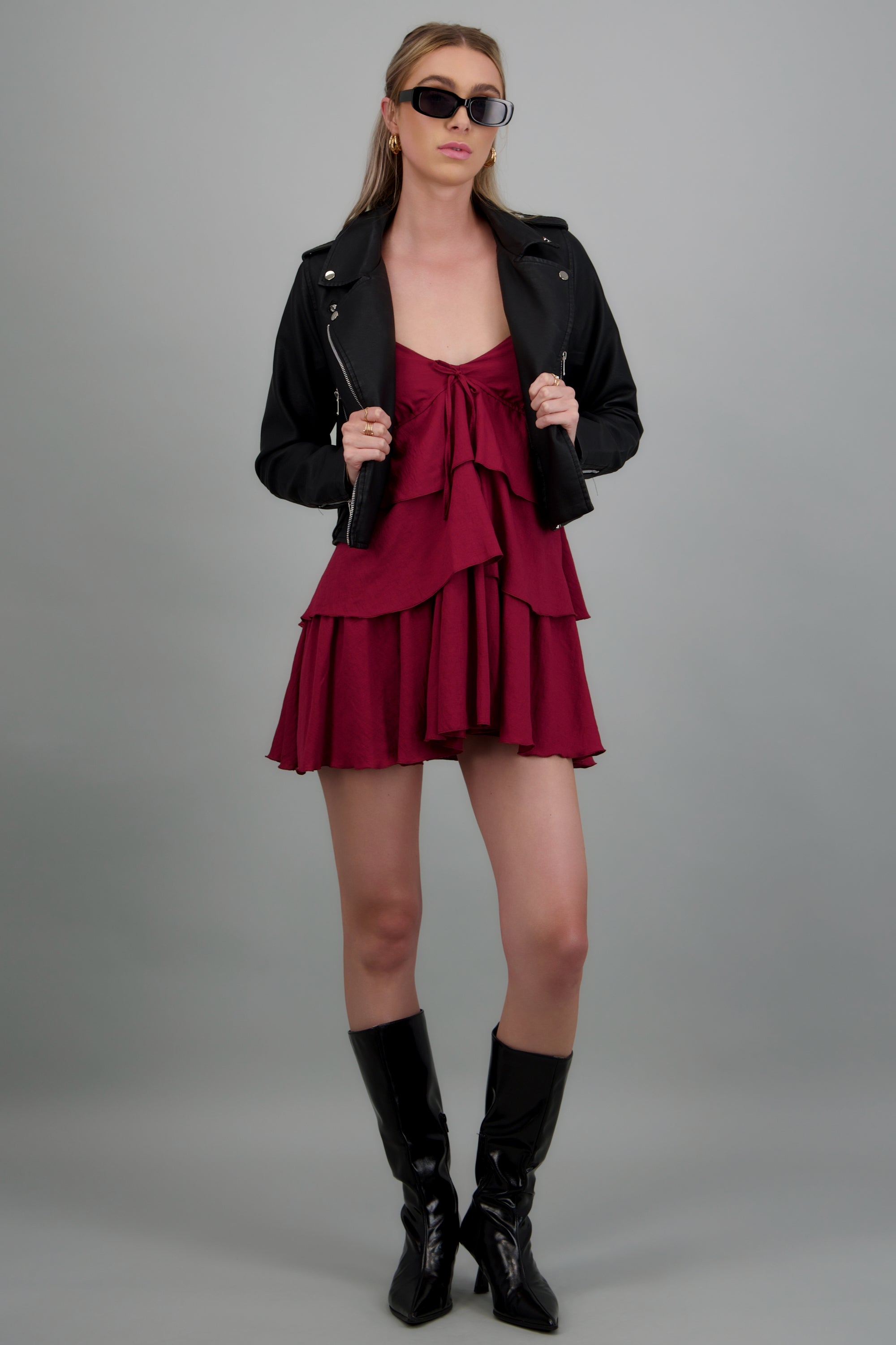Vestido tirantes con olanes VINO