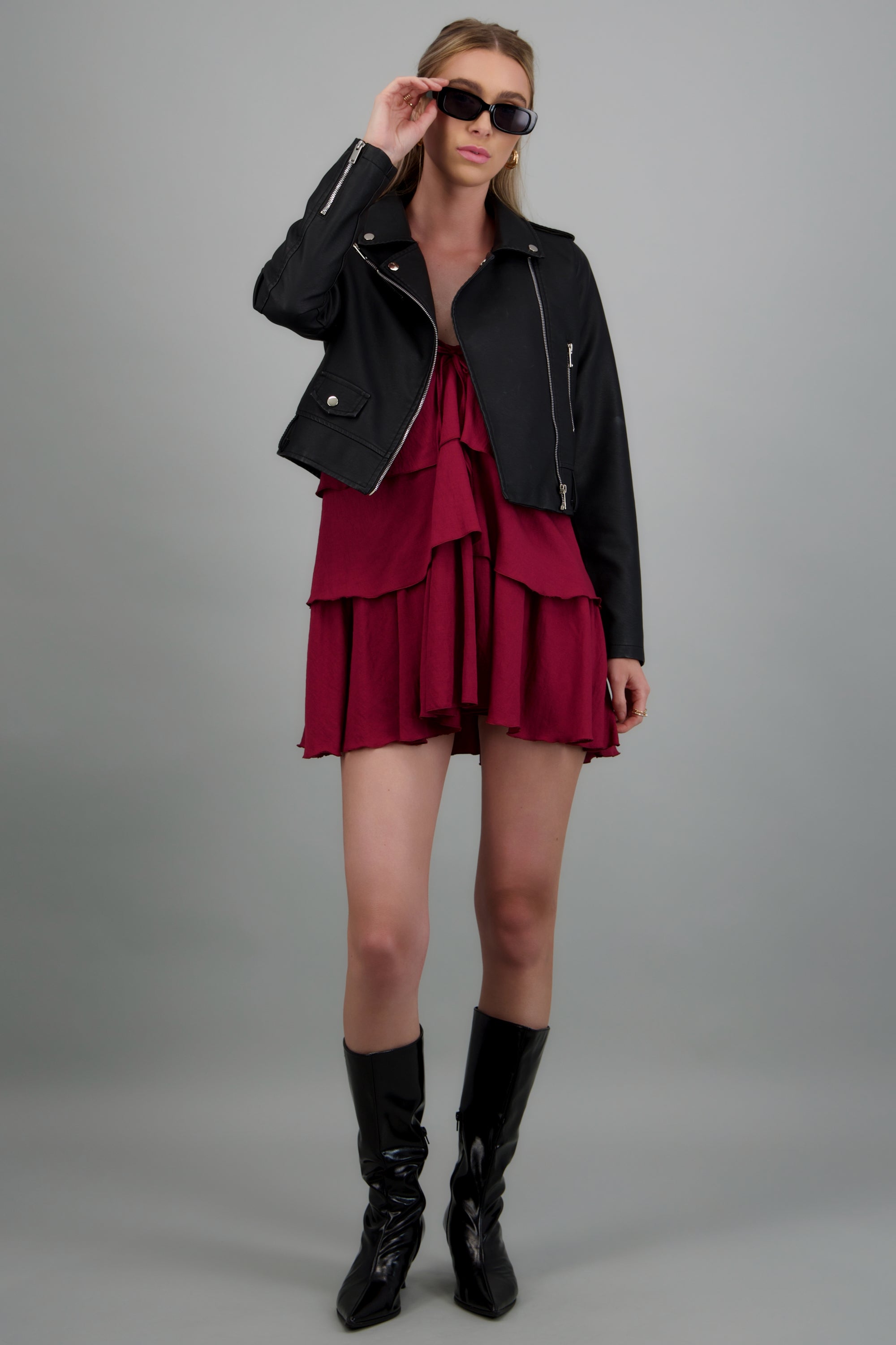 Vestido tirantes con olanes VINO