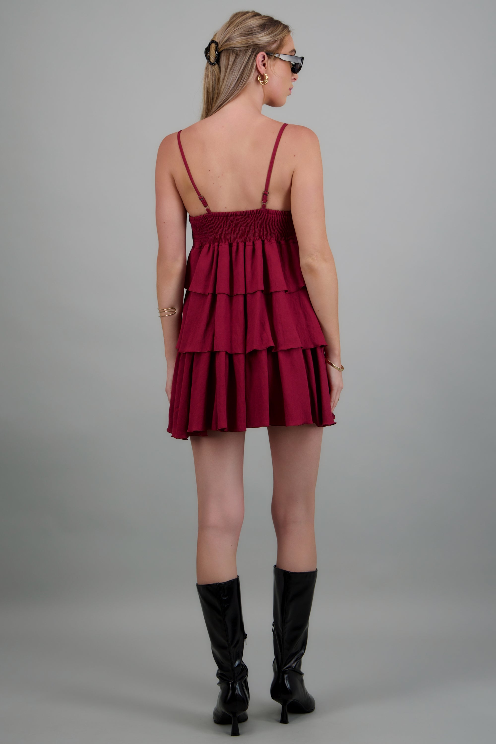 Vestido tirantes con olanes VINO