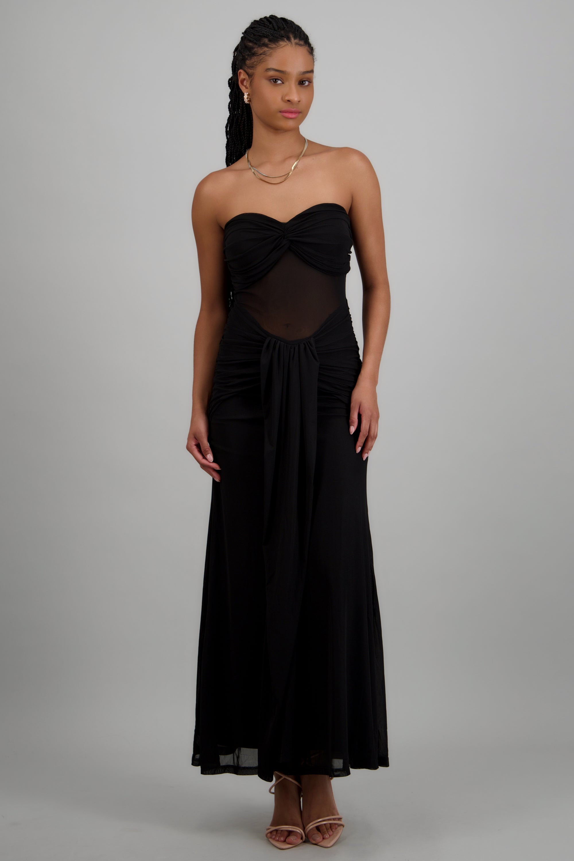 Vestido mesh liso nudo NEGRO