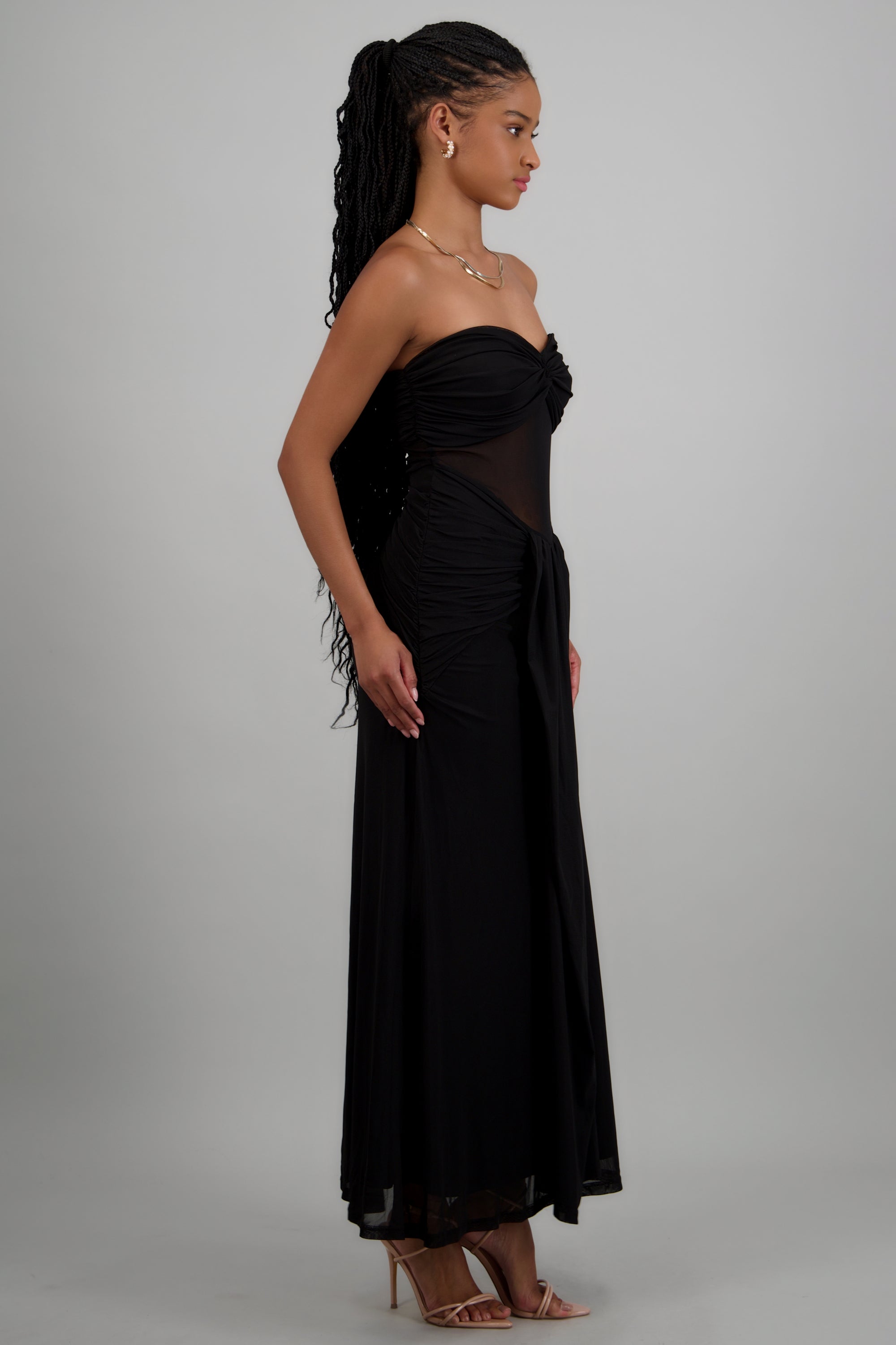 Vestido mesh liso nudo NEGRO