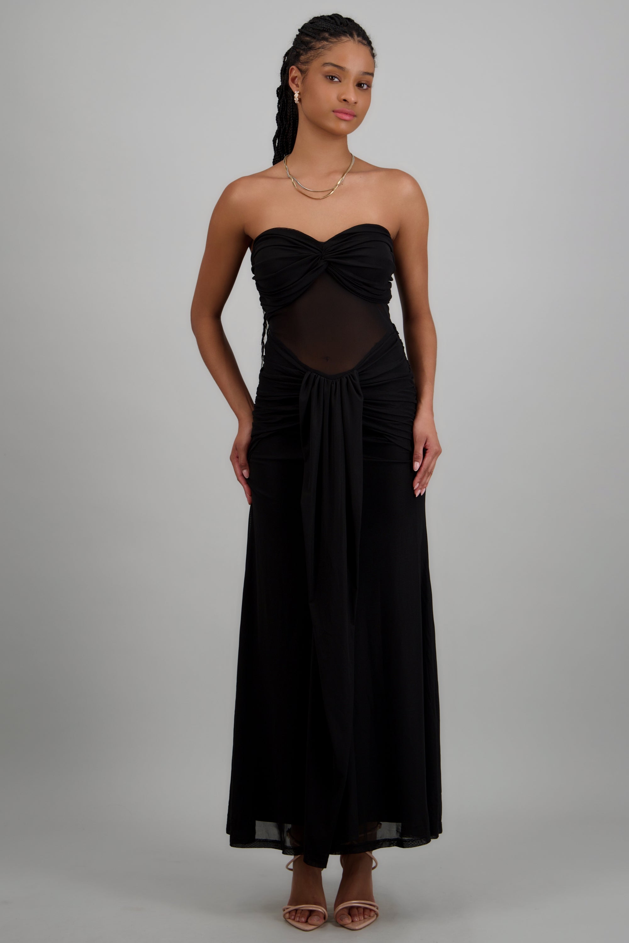 Vestido mesh liso nudo NEGRO