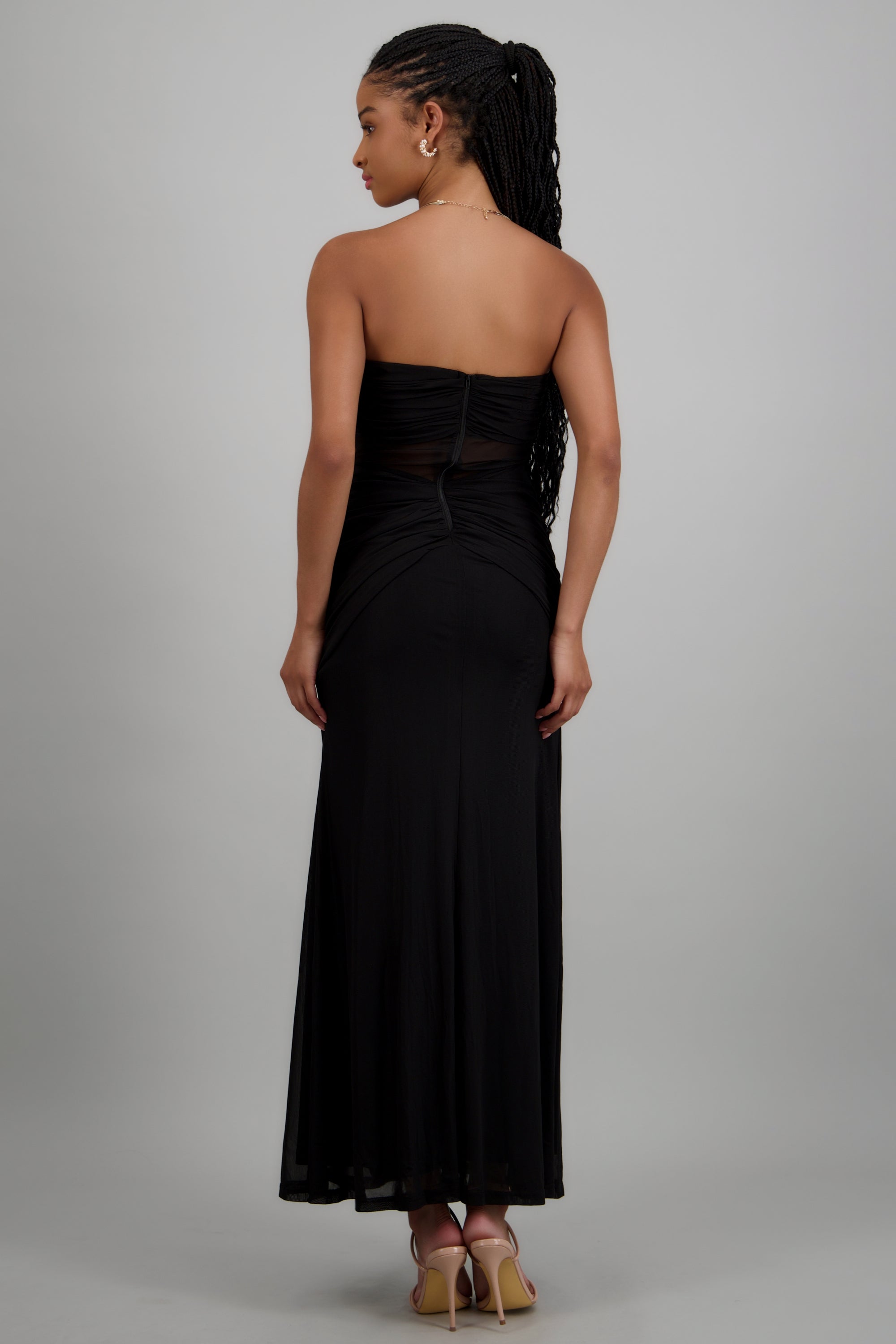 Vestido mesh liso nudo NEGRO