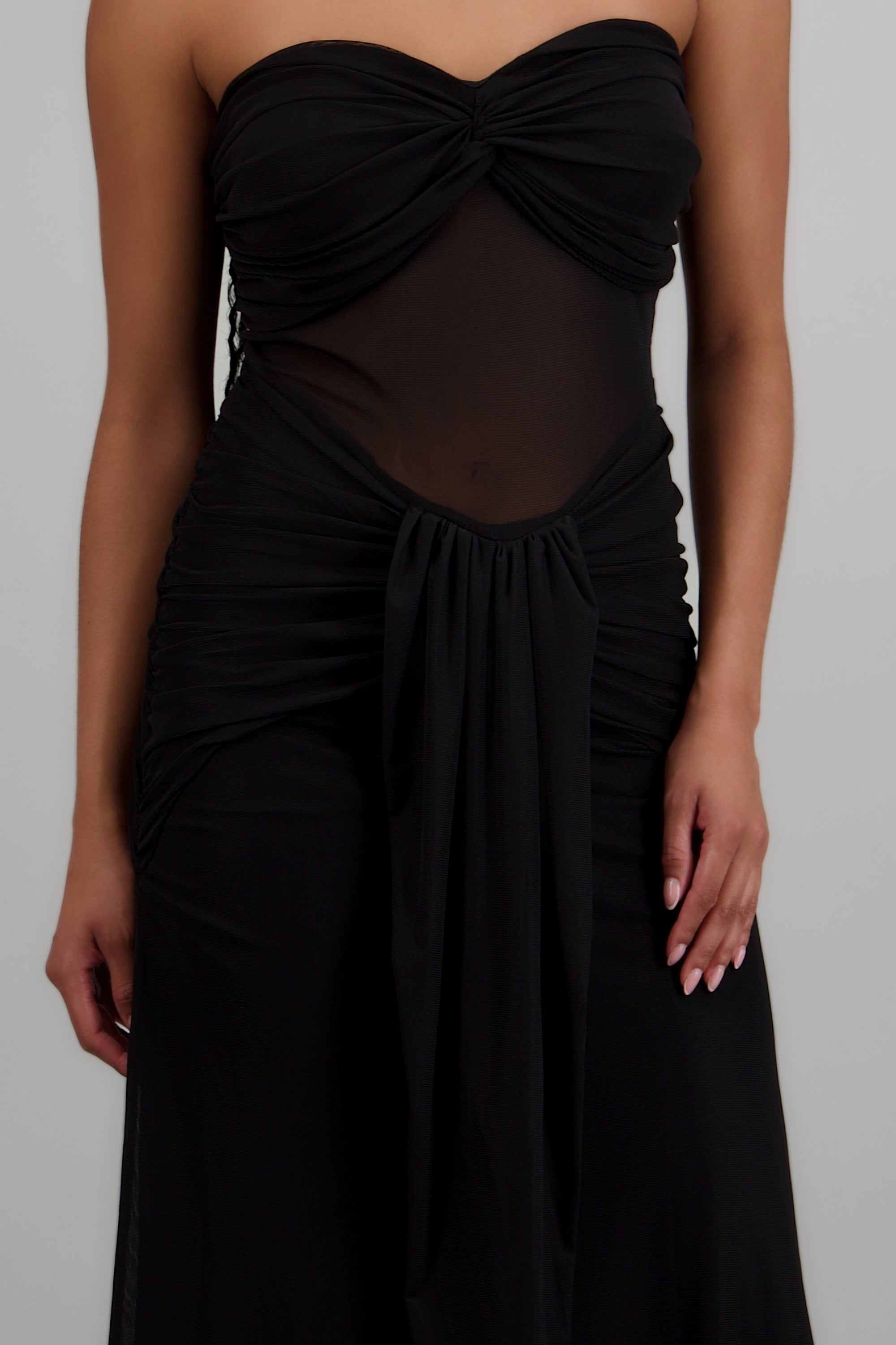 Vestido mesh liso nudo NEGRO