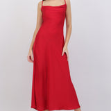 Vestido satin maxi sin mangas escote cascada