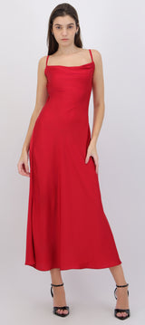 Vestido satin maxi sin mangas escote cascada