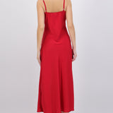 Vestido satin maxi sin mangas escote cascada