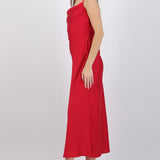 Vestido satin maxi sin mangas escote cascada