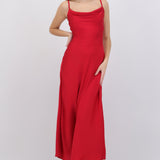 Vestido satin maxi sin mangas escote cascada