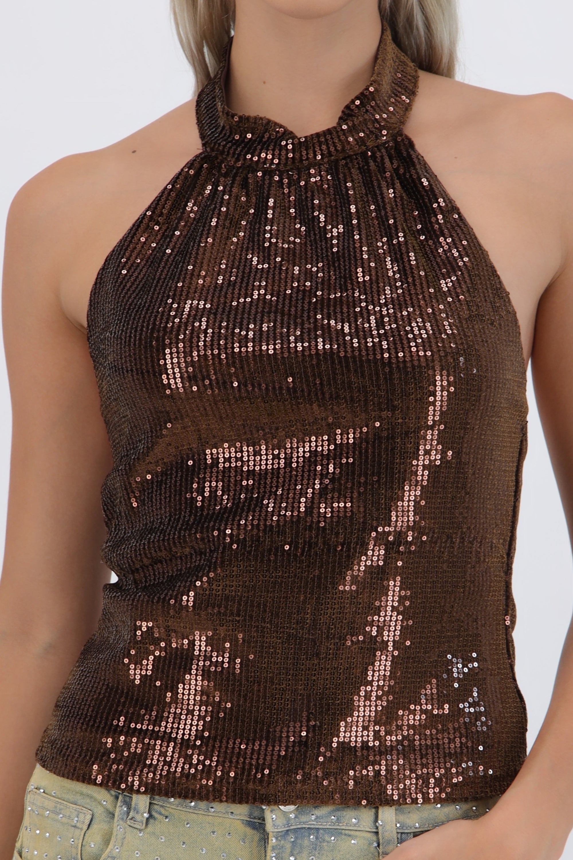 Top halter lentejuelas