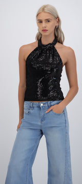 Top halter lentejuelas