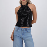 Top halter lentejuelas