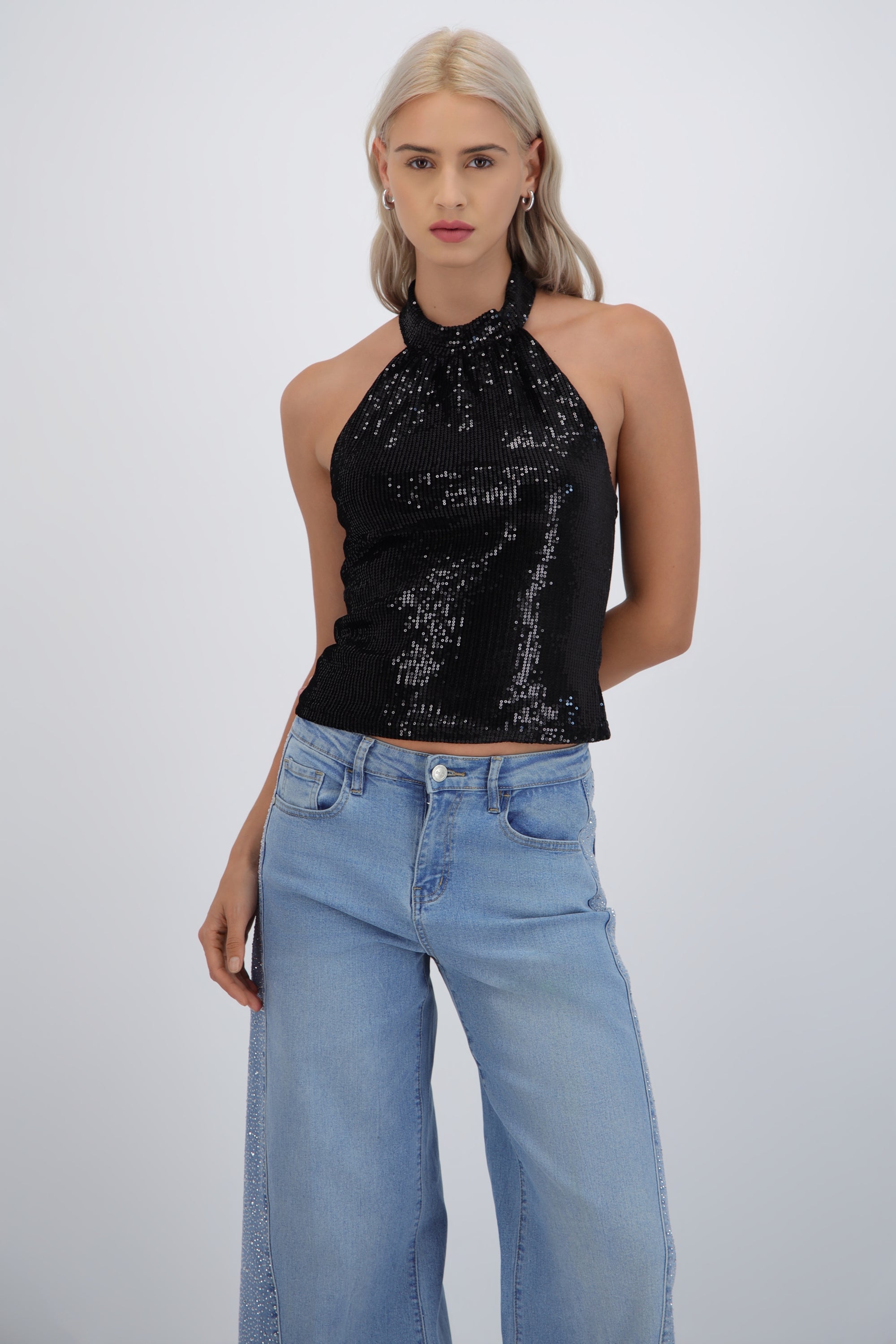 Top halter lentejuelas