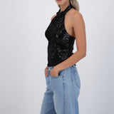 Top halter lentejuelas