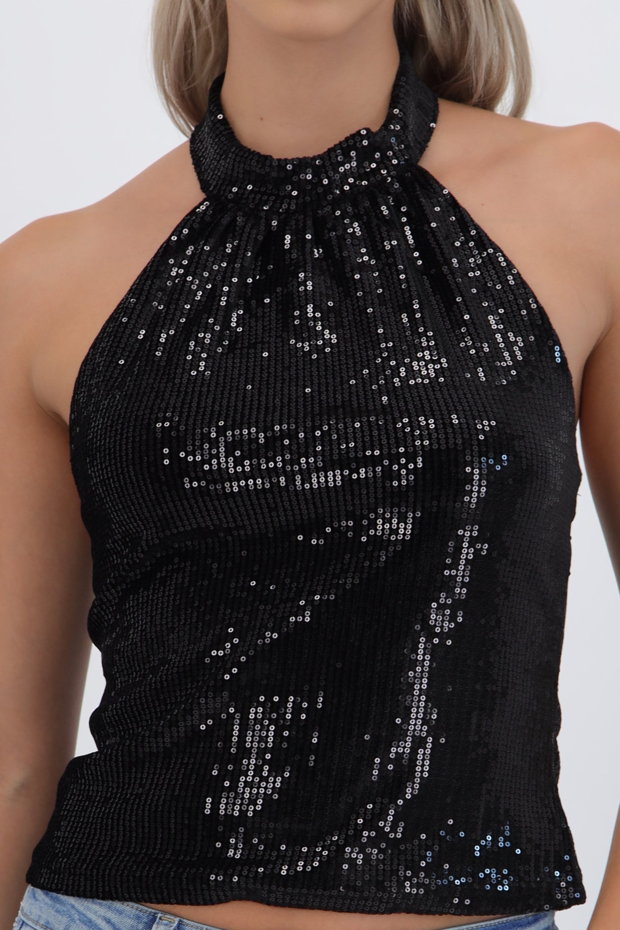 Top halter lentejuelas