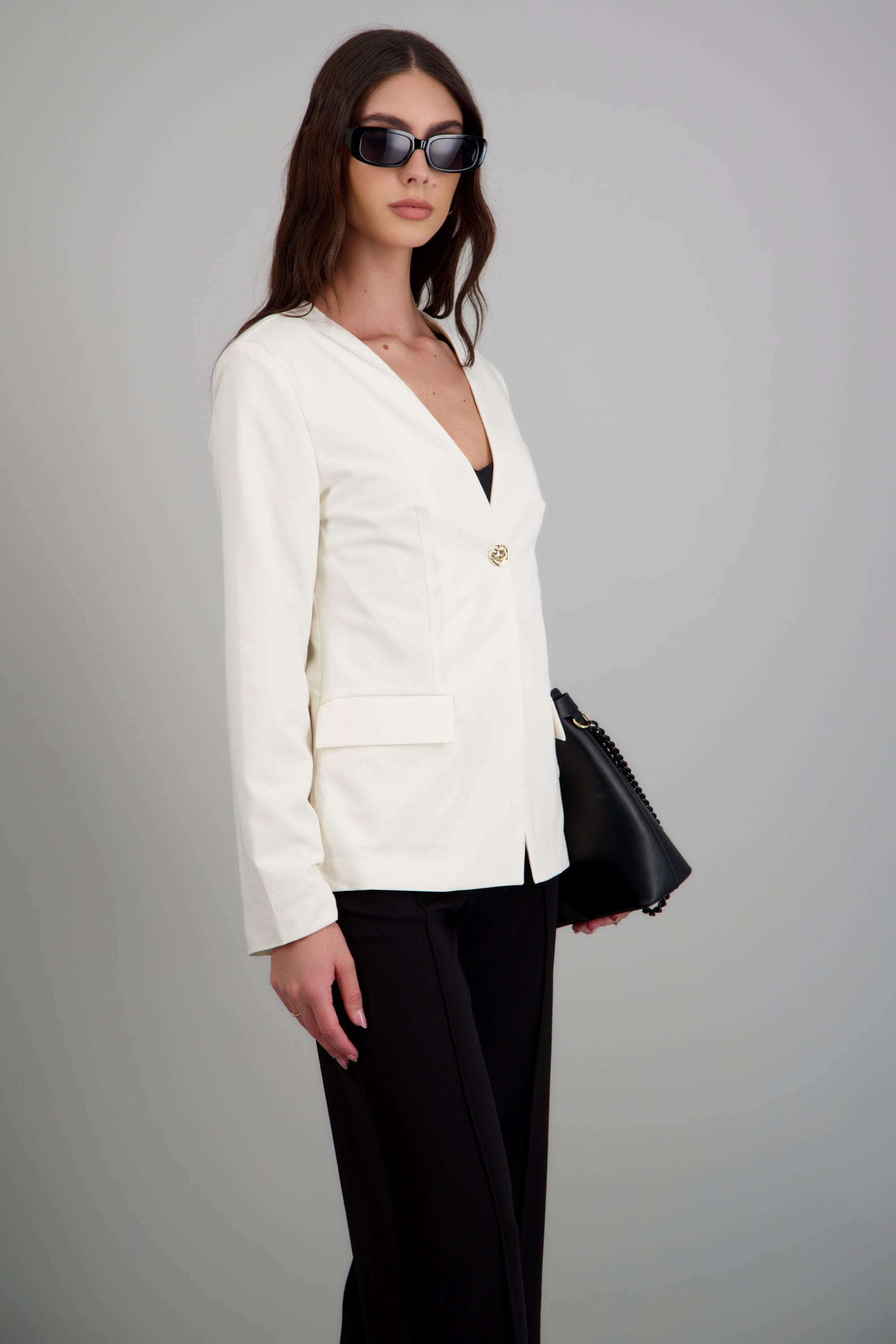 Blazer sin solapa liso HUESO