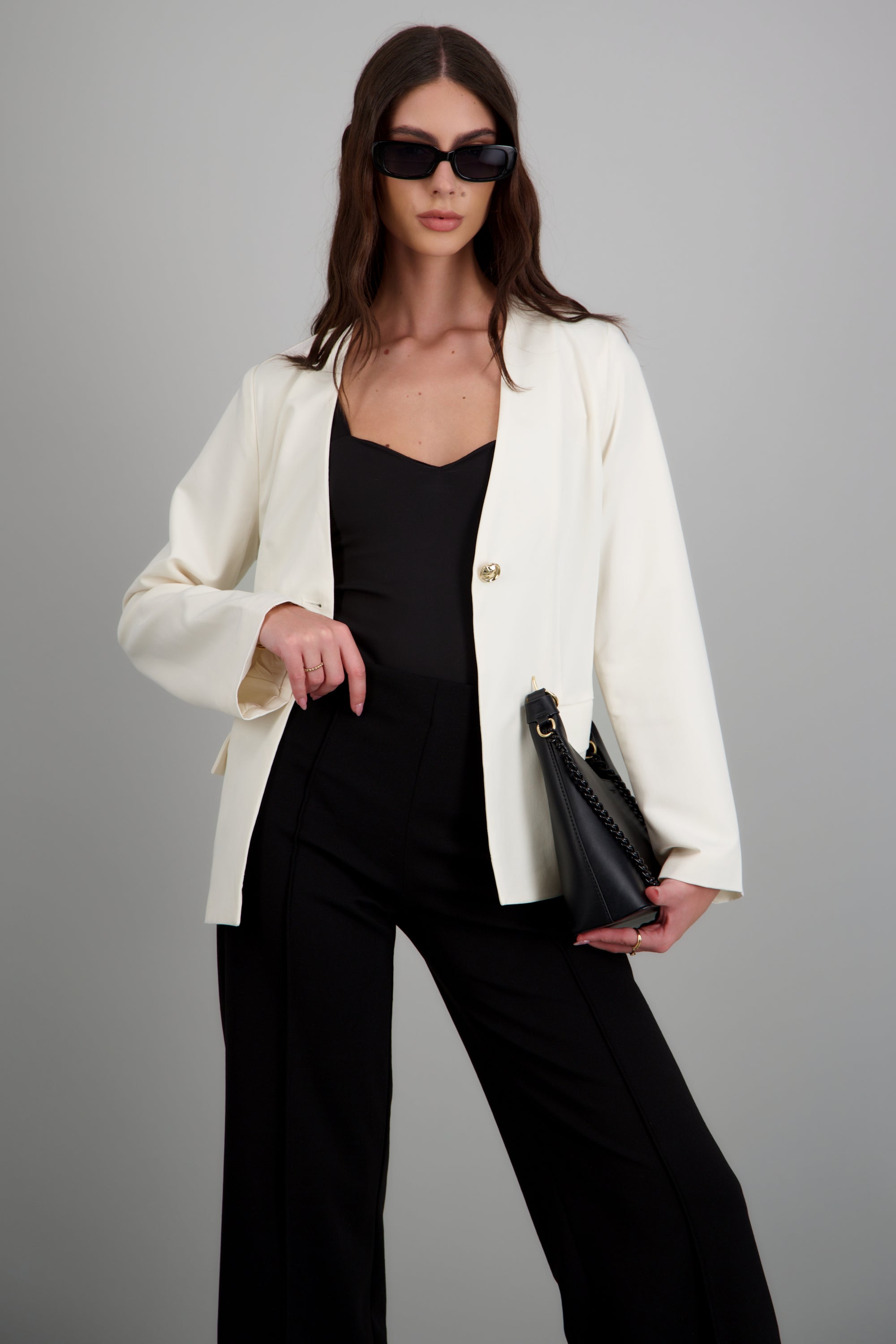 Blazer sin solapa liso HUESO