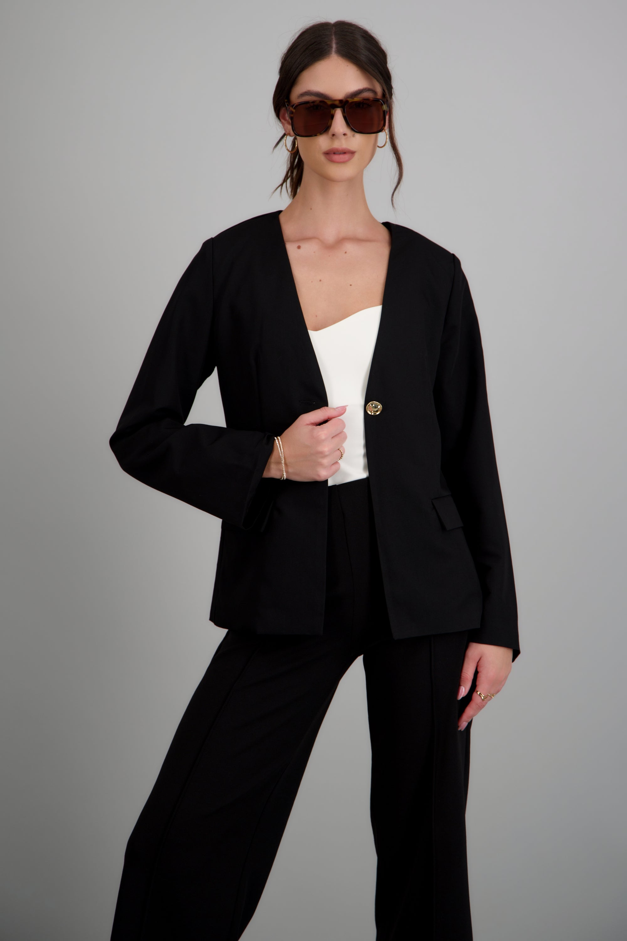 Blazer sin solapa liso NEGRO