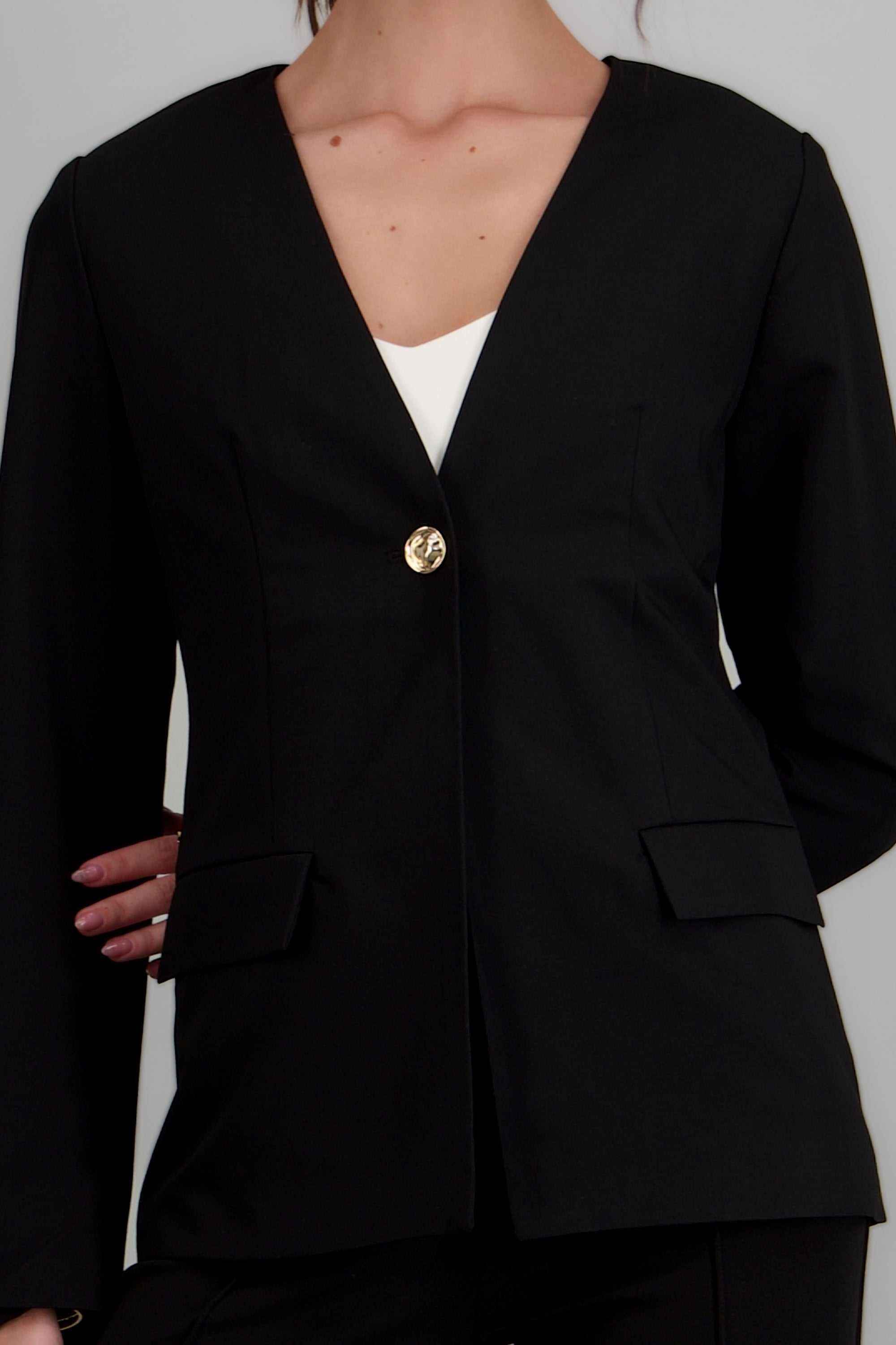 Blazer sin solapa liso NEGRO