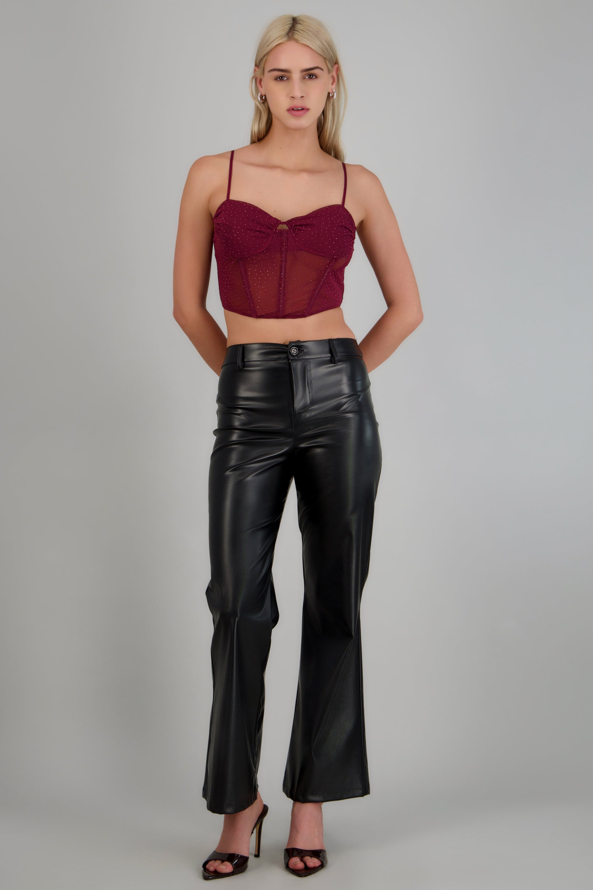 Top corto mesh brillos CIRUELA