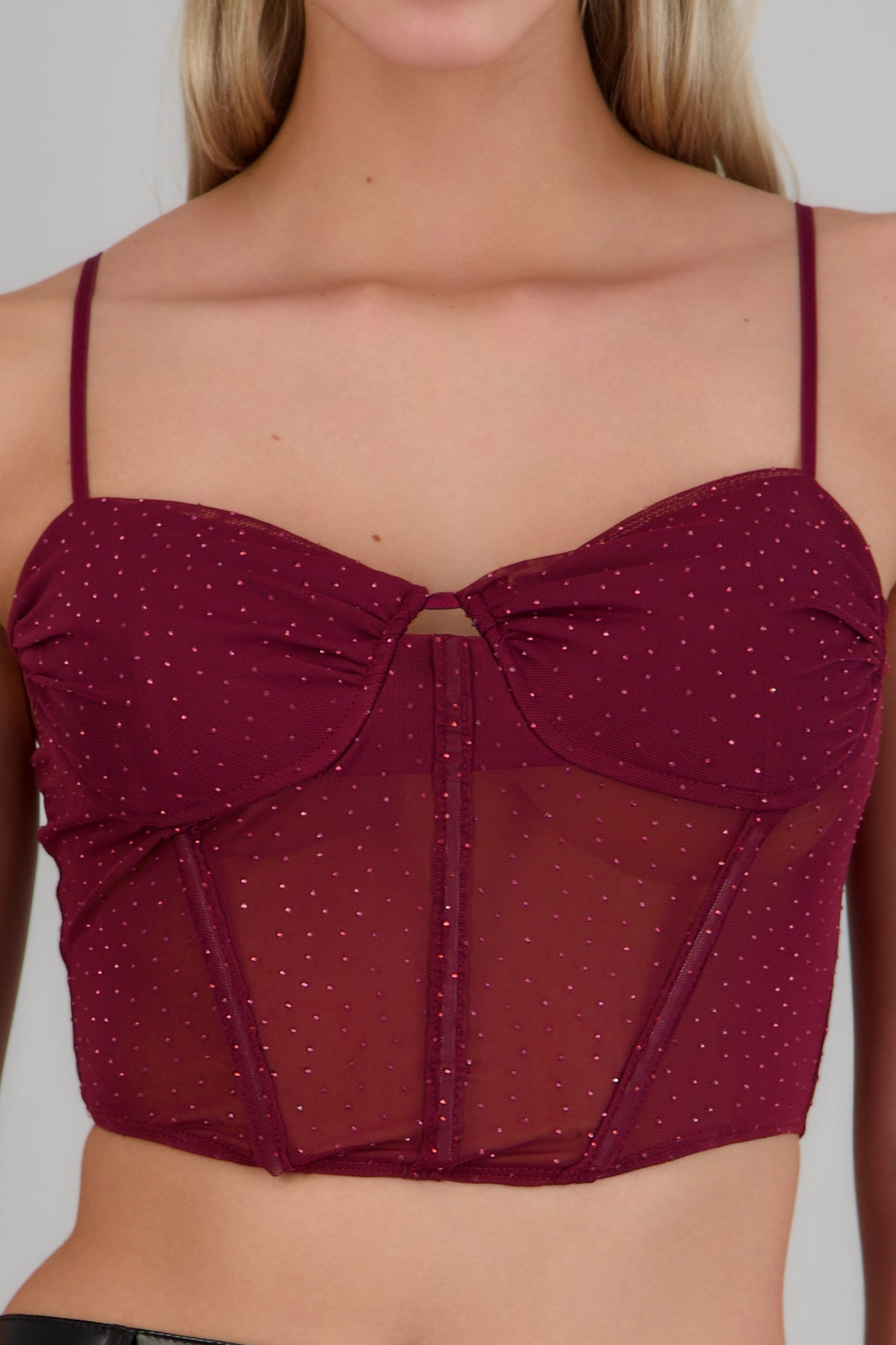 Top corto mesh brillos CIRUELA