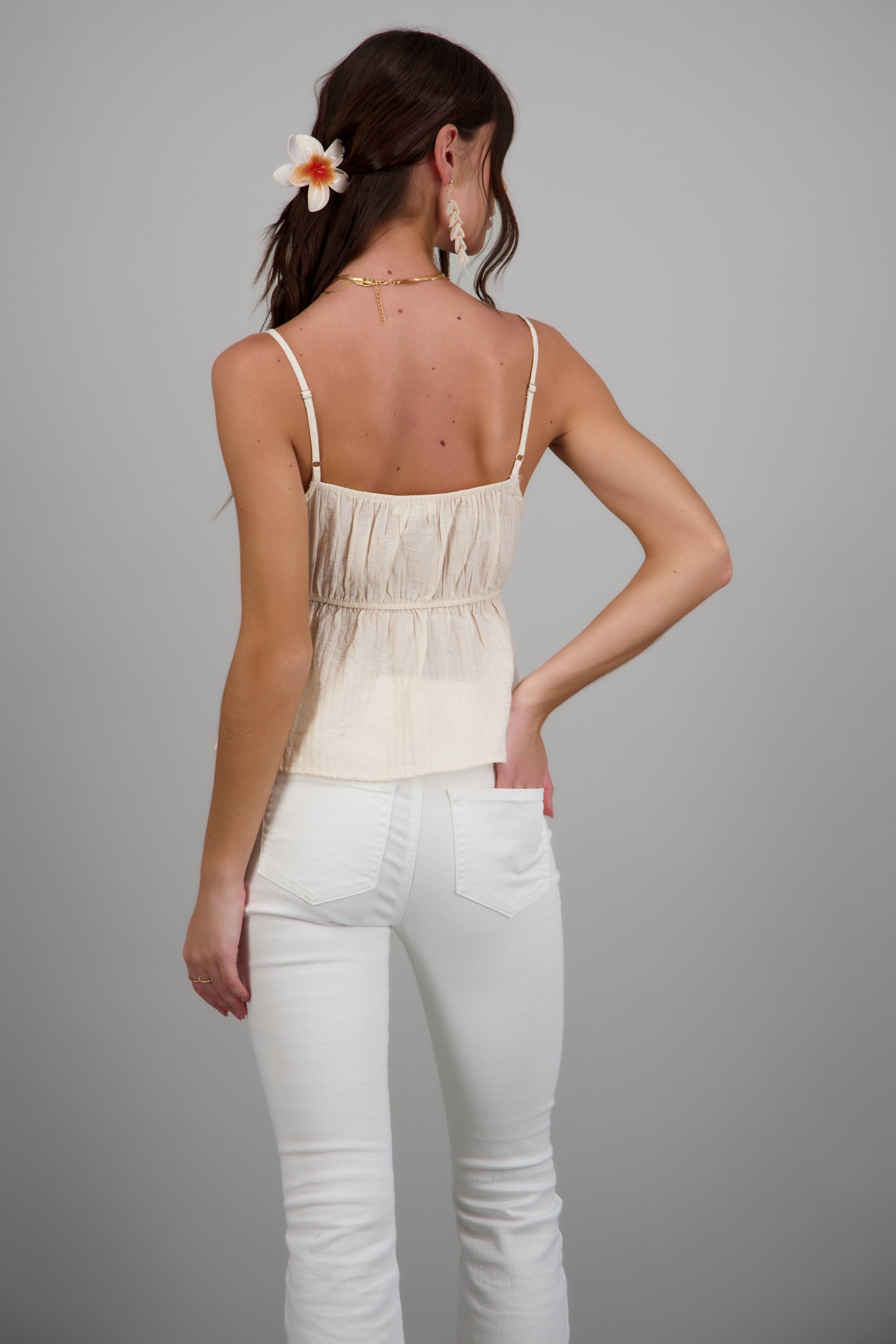 Top plisado detalle encaje BEIGE